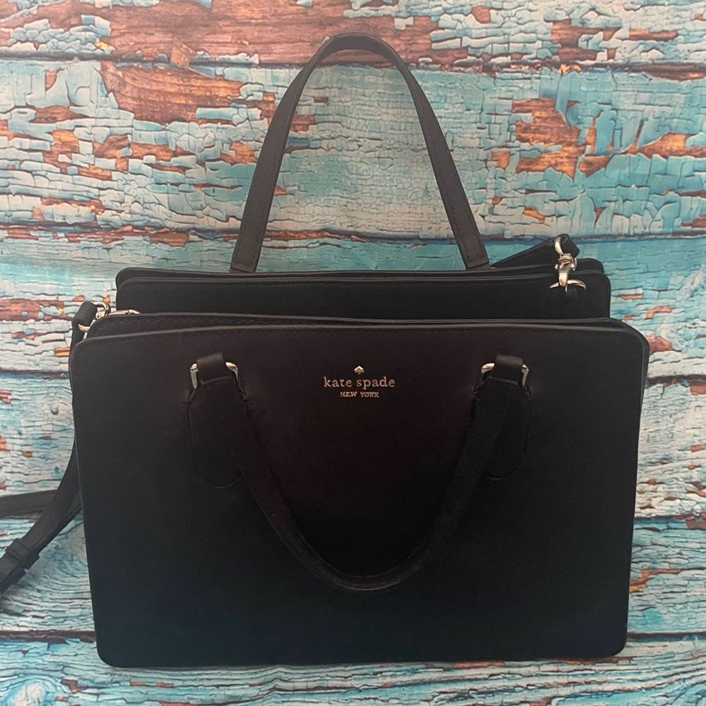 Kate Spade Leather Handbag. EUC. 3 sections. Zippered & snap. Shoulder strap.